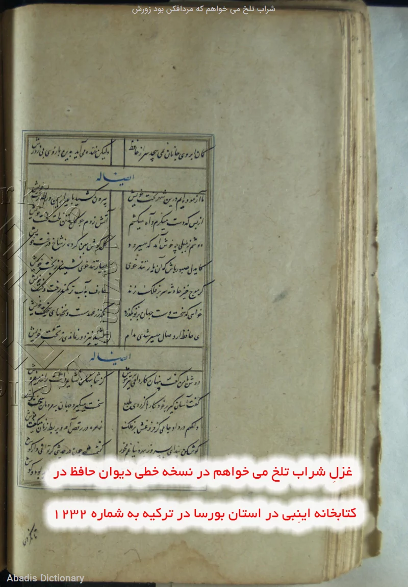 شراب تلخ می خواهم که مردافکن بود زورش